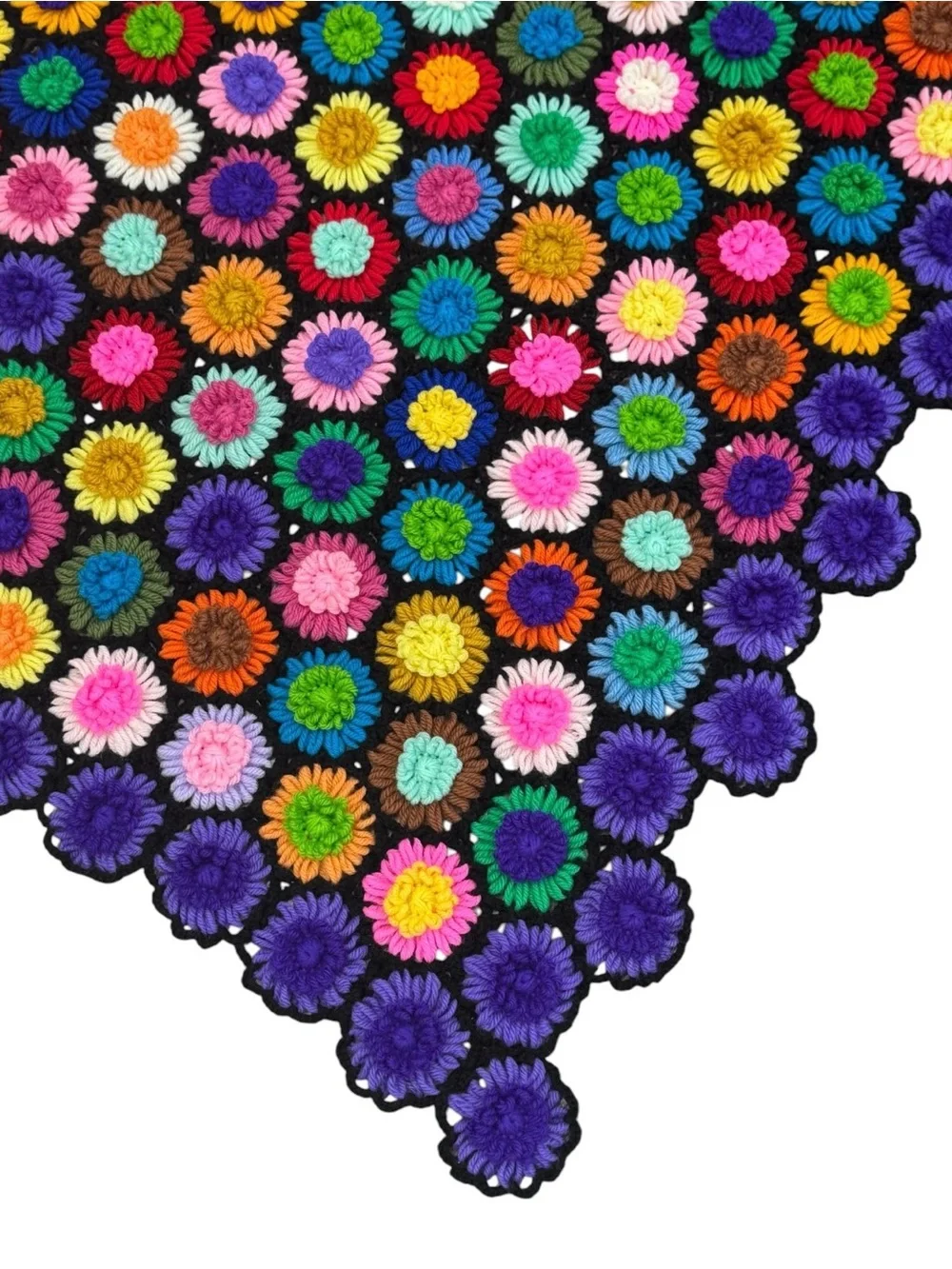 Vtg Hand Knitted Crochet Granny Hexagon Honeycomb Floral Afghan Throw Blanket